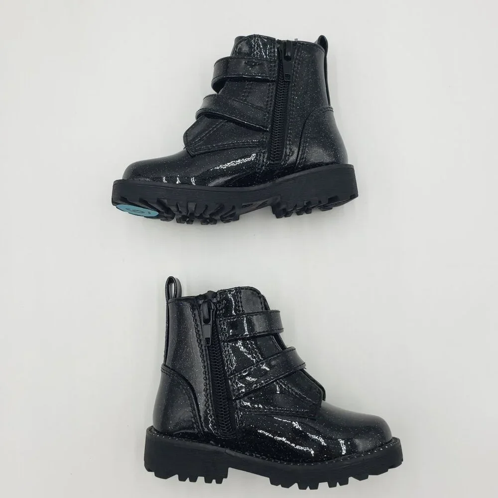 Self‎ Esteem Girls Glitter Patent Leather Star Moto Combat Boots